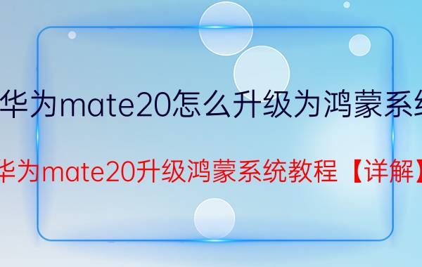 华为mate20怎么升级为鸿蒙系统 华为mate20升级鸿蒙系统教程【详解】